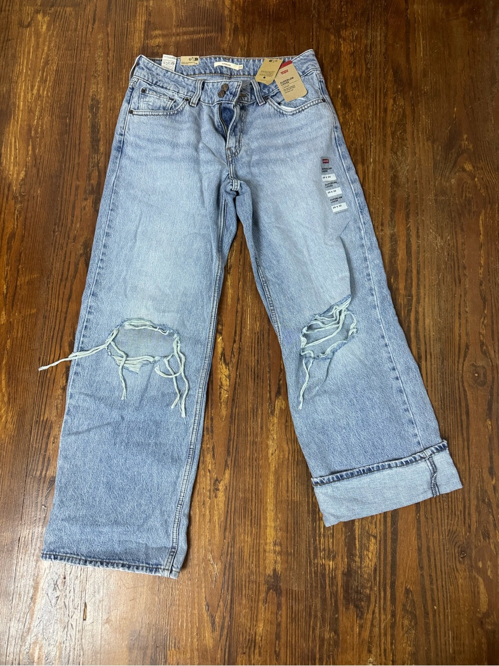 Levi's Super Low Loose Sweet Success Wash Light Blue Distressed Jeans Sz 29
